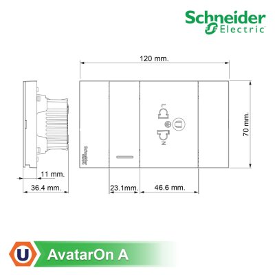 Schneider ชุดเต้ารับ 3 ขา + สวิตช์ทางเดียว 1 ช่อง สีเทา รุ่น AvatarOn A | Ucanbuys