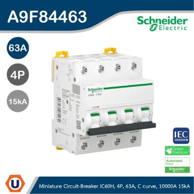 Schneider Electric Miniature Circuit-Breaker, Acti9 iC60H, 4P 63A | A9F84463