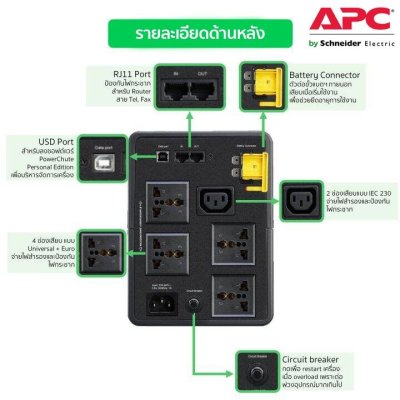 Schneider Electric APC เครื่องสำรองไฟ 1200VA 650WATT สำหรับเกมส์มิ่ง ระดับสูง AVR, 4 Universal Outlets | BX1200MI-MS
