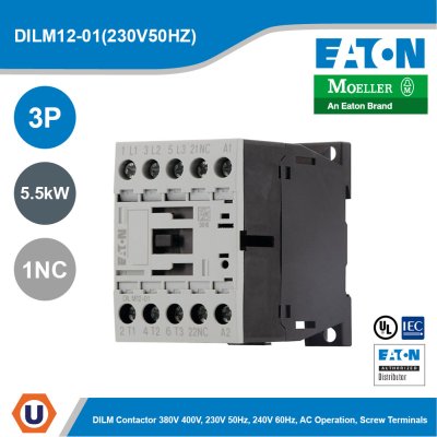 EATON Moeller Series DILM Contactor 3P 230V 50Hz 240V 60Hz 5.5kW 1NC | DILM12-01(230V50HZ)
