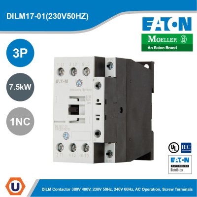 EATON Moeller Series DILM Contactor 3P 230V 50Hz ,240V 60Hz 7.5kW 1NC | DILM17-01(230V50HZ)