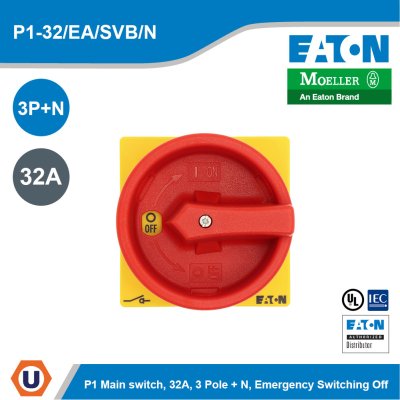 EATON Moeller Series P1 Main Switch 32A 3Pole+N Emergency Switching Off Function | P1-32/EA/SVB/N