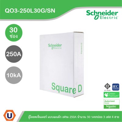 Schneider Electric ตู้โหลดเซ็นเตอร์สแควร์ดี แบบเมนลัก (ไม่สามารถใส่เมนเบรกเกอร์ได้) เฟรม 250A จำนวน 30 วงจรย่อย ไฟ 3 เฟส 4 สาย