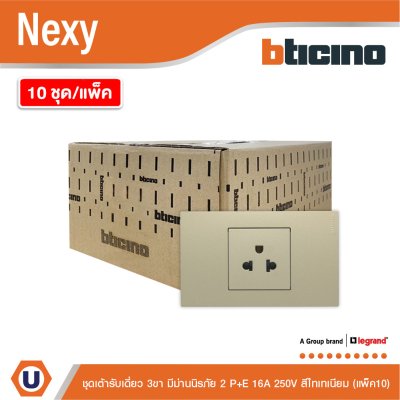 แพ็ค 10 | BTicno ชุดเต้ารับเดี่ยว 3ขา Socket 2P+E 16A 250V สีไทเทเนียม Titanium รุ่น Nexy