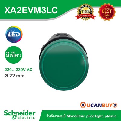 Schneider Electric Pilot Lamp ไพลอตแลมป์ LED ขนาด 22 mm สีเขียว แรงดันไฟเลี้ยง 220/230 VAC | XA2EVM3LC