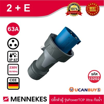 MENNEKES 13202 ปลั๊กตัวผู้ (2P+E) 63A 230V IP67