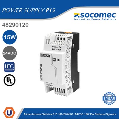 Socomec P15 Power Supply 100-240 VAC/24 VDC 15W for DIRIS Digiware | 48290120