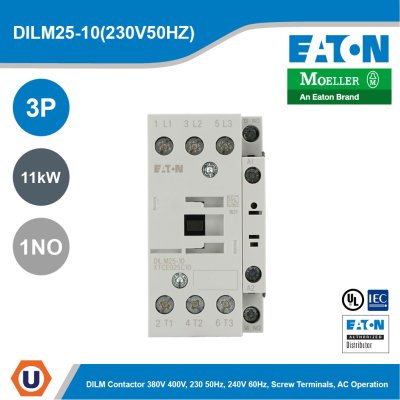 EATON Moeller Series DILM Contactor 3P 230V 50Hz, 240V 60Hz 11kW 1NO | DILM25-10(230V50HZ)