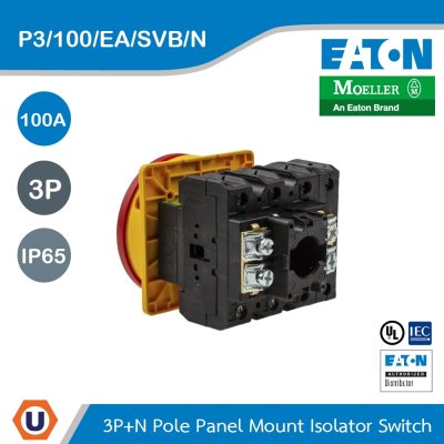Eaton series P3 Main switch, P3, 100A, flush mounting, 3P + N, Emergency switching off function l P3-100/EA/SVB/N