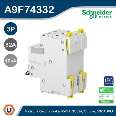 Schneider Electric 3P 32A Miniature circuit-breaker Acti9 iC60N 400VAC | A9F74332