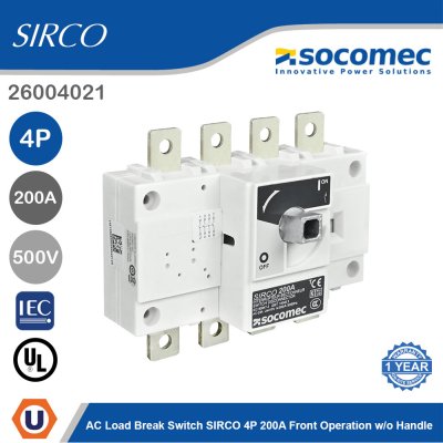 Socomec AC Load Break Switch SIRCO 4P 200A Front Operation w/o Handle | 26004021