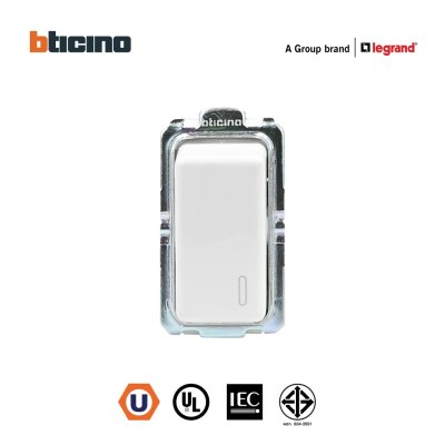 BTicino สวิตช์ทางเดียว 1 ช่อง สีขาว One Way Switch 1 Module 16AX 250V White รุ่น Magic Advance | M9001