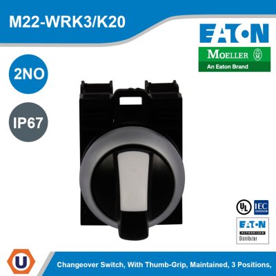 EATON M22 Selector Switch Completed Device 22.5mm. Knob Non-illuminated l M22-WRK3/K20