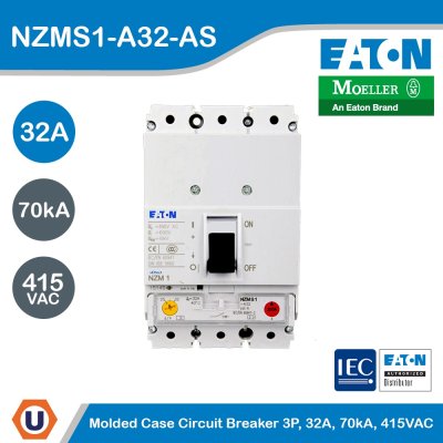 EATON Molded Case Circuit-Breaker (MCCB) 3P, 32A, 70kA 415VAC | NZMS1-A32-AS