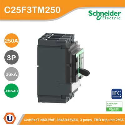 Schneider Electric Circuit breaker ComPact NSX250F 36kA/415VAC 3P TMD trip unit 250A | C25F3TM250