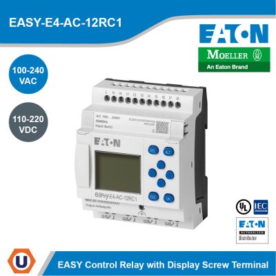 EATON Control Relays EasyE4 with Display (expandable, Ethernet)100-240 VAC/DC | EASY-E4-AC-12RC1