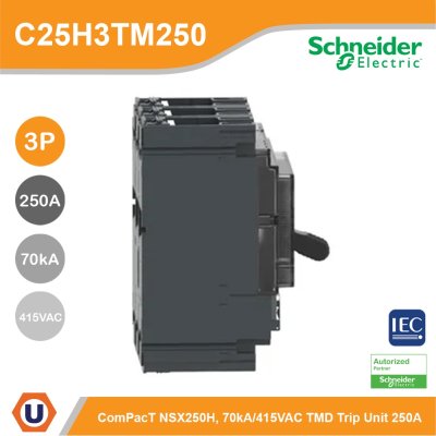 Schneider Electric Circuit breaker ComPacT NSX250H 70kA at 415VAC TMD trip unit 250A 3P | C25H3TM250