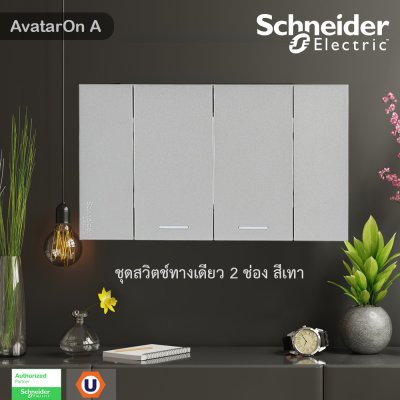 Schneider Electric ชุดสวิตช์ทางเดียว 2 ตัว Size M ประกอบสำเร็จรูป | สีเทา | AvatarOn A | A7032F_GY