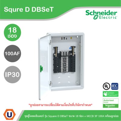 Schneider Electric ชุดตู้โหลดเซ็นเตอร์ Square D DBSeT 18ช่อง+MCCB EZC 3P 100A 30kA พร้อมลูกย่อย 14ตัว