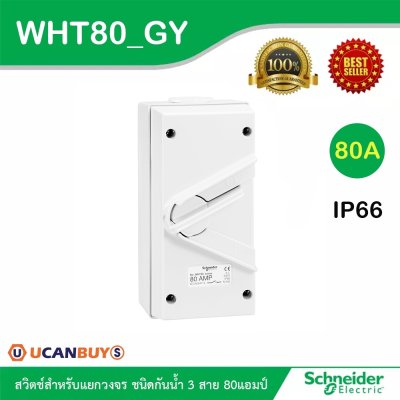 Schneider Electric สวิตช์สำหรับแยกวงจร ชนิดกันน้ำ 3 สาย WHT20_GY - WHT80_GY สีเทา รุ่น Concept