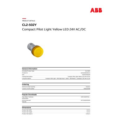 ABB Pilot lamp (with LED) ไฟเลี้ยง 24 VAC/DC, Yellow 1SFA619403R5023 | CL2-502Y