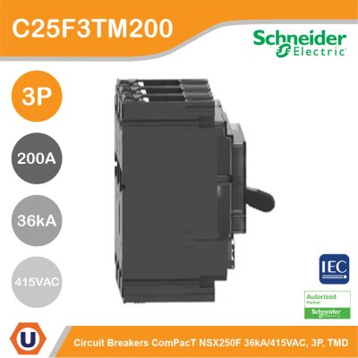 Schneider Electric Circuit Breaker ComPact NSX250F 36kA/415VAC 3P TMD trip unit 200A | C25F3TM200