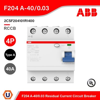 ABB F204 A-40/0.03 Residual Current Circuit Breaker (RCCB) 4P, TypeA, 30mA, 40A รุ่น F200 l 2CSF204101R1400