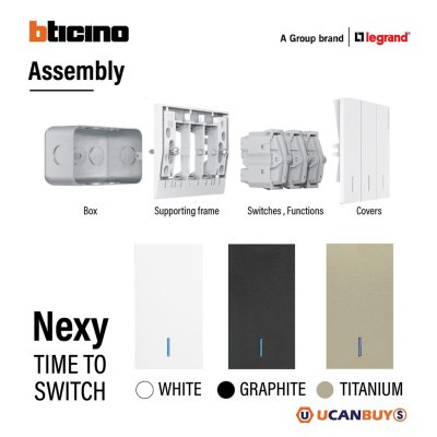 แพ็ค 10 | BTicino ชุดสวิตช์สองทาง ขนาด 1 ช่อง มีพรายน้ำ สีขาว 2 Way Switch 1 Gang White รุ่น Nexy