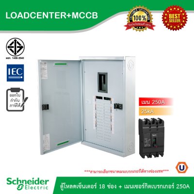 Schneider Electric ตู้โหลดเซ็นเตอร์ 18 ช่อง + เมนเซอร์กิตเบรกเกอร์(MCCB) 250A รหัส QO3-250EZ18G/SN+EZC250N3250