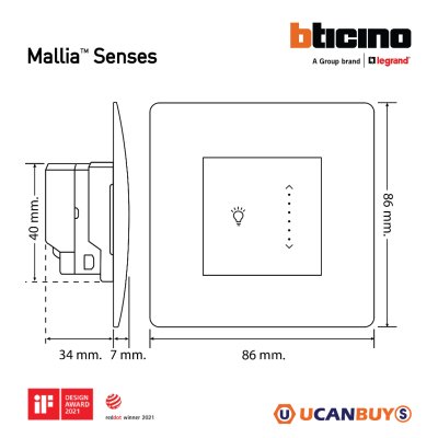 Legrand สวิตซ์ทางเดียว (แบบสัมผัส)1ช่อง สีดำ Touch Switches 1G,1W Switch With Neutral | Mallia Senses | 281200MB