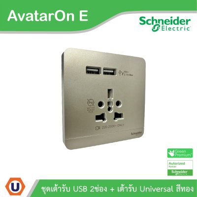 Schneider Electric ชุดเต้ารับ USB 2 ช่อง + เต้ารับ 16A สีทอง รุ่น AvatarOn E | E8342616USB_WG