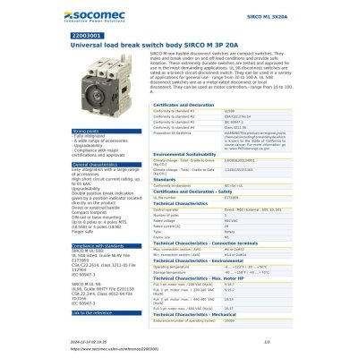 Socomec Universal Load Break Switch Body SIRCO M 3P 20A | 22003001