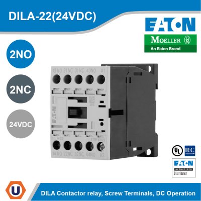 EATON Moeller Series DILA Contactor Relay 24VDC 2NO 2NC Screw Terminals DC Operation | DILA-22(24VDC)