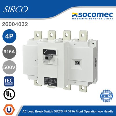 Socomec AC Load Break Switch SIRCO 4P 315A Front Operation w/o Handle | 26004032