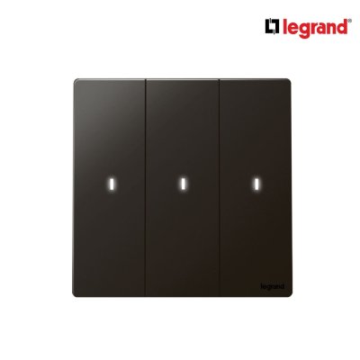 Legrand สวิตช์ทางเดียว 3 ช่อง สีดำ มีไฟ LED 3G 1Way 16AX I lluminated Switch | Mallia Senses | 281014MB