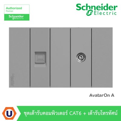 Schneider Electric ชุดเต้ารับคอมพิวเตอร์ CAT 6 (Lan) + เต้ารับโทรทัศน์ สีเทา รุ่น AvatarON  A