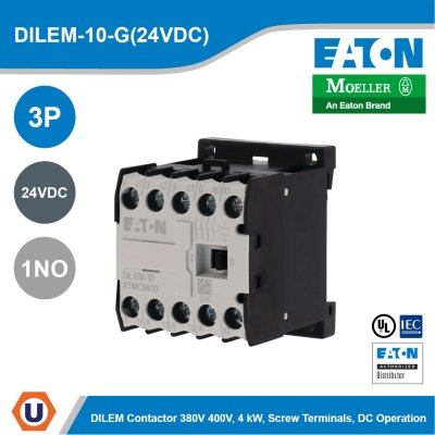 EATON Magnetic Contactor 24 VDC 3P 380V 400V 4kW Contacts 1NO | DILEM-10-G(24VDC)