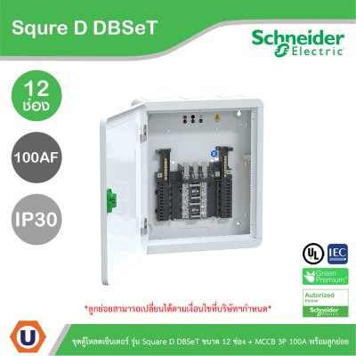 Schneider Electric ชุดตู้โหลดเซ็นเตอร์ Square D DBSeT 12ช่อง+MCCB EZC 3P 100A 30kA พร้อมลูกย่อย 8ตัว