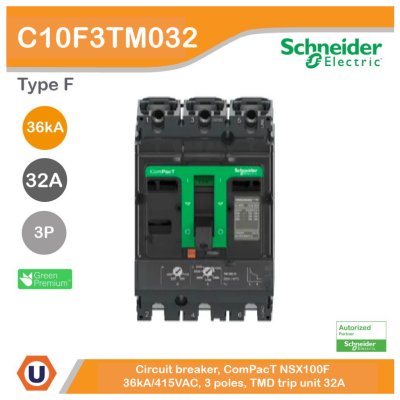 Schneider Electric Circuit breaker ComPacT NSX100F 36kA/415VAC 3P TMD trip unit 32A | C10F3TM032