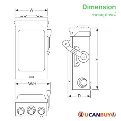 Schneider Electric Safety Switch 60A 1 เฟส 240VAC แบบติดตั้งฟิวส์ได้ ใช้ภายในอาคาร NEMA Type 1 | D222N