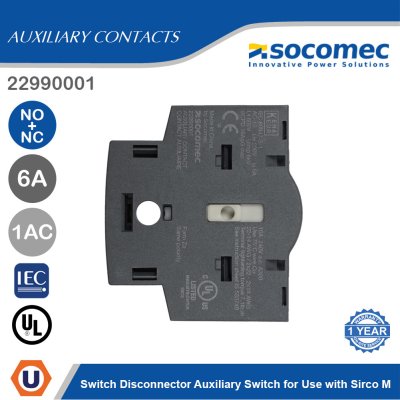 Socomec Switch Disconnector Auxiliary Switch for Use with Sirco M | 22990001