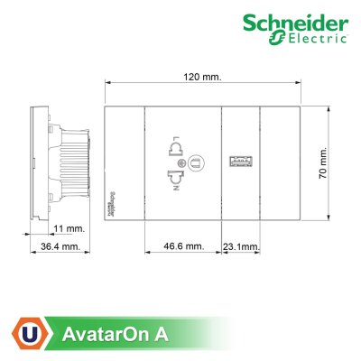 Schneider Electric ชุดเต้ารับเดี่ยว 3 ขา + USB Type A 1 ช่อง ประกอบสำเร็จรูป | สีดำ | AvatarOn A | A70426USB_UST_BK
