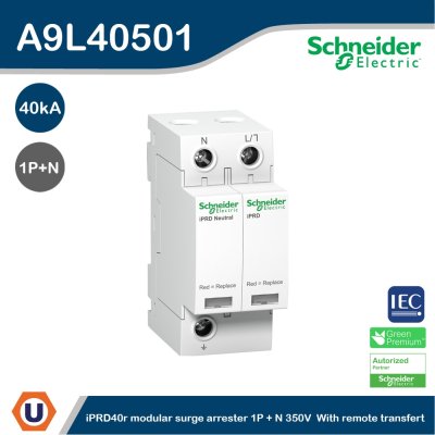 Schneider Electric - iPRD40r modular surge arrester - 1P + N - 350V - with remote transfert | A9L40501