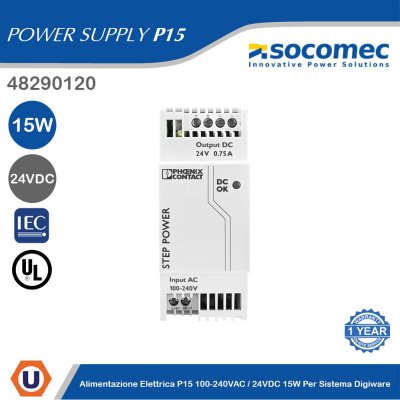 Socomec P15 Power Supply 100-240 VAC/24 VDC 15W for DIRIS Digiware | 48290120