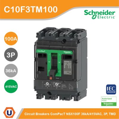 Schneider Electric Circuit breaker ComPacT NSX100F 36kA/415VAC 3P TMD trip unit 100A | C10F3TM100