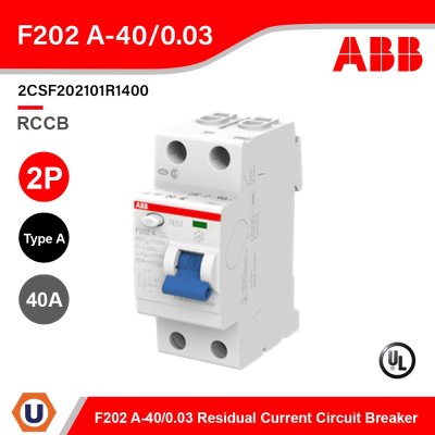 ABB F202 A-40/0.03 Residual Current Circuit Breaker (RCCB) 2P, TypeA, 30mA, 40A รุ่น F200 l 2CSF202101R1400