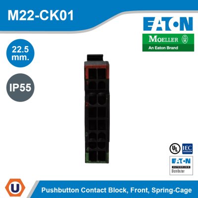 EATON M22 Pushbutton Contact Block 22.5mm. Front Spring-Cage IP55 | M22-CK01