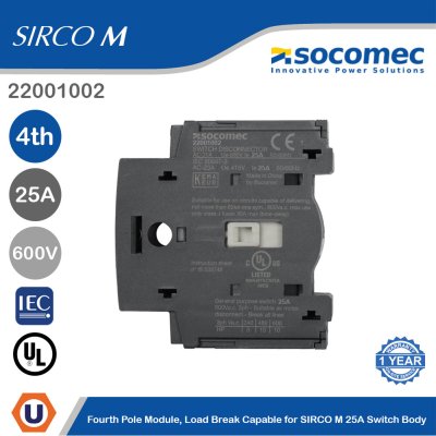 Socomec Fourth Pole Module Load Break Capable for SIRCO M 25A Switch Body | 22001002