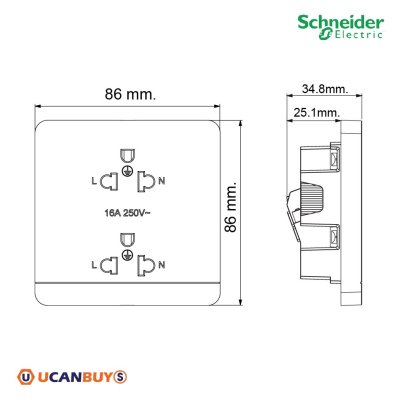ยกลัง | Schneider Electric เต้ารับคู่ 3ขา มีกราวด์ มีม่านนิรภัย สีดำ รุ่น AvatarOn E | E83426UES2_DG