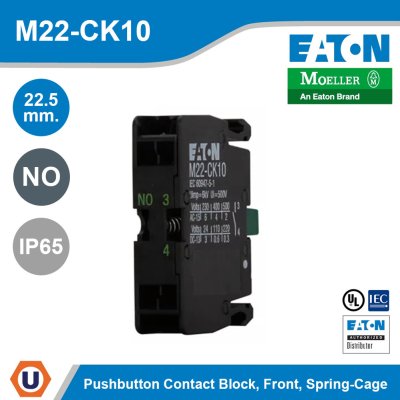 EATON M22 Pushbutton Contact Block 22.5 mm. Front Spring-Cage Button Black NO IP65 | M22-CK10